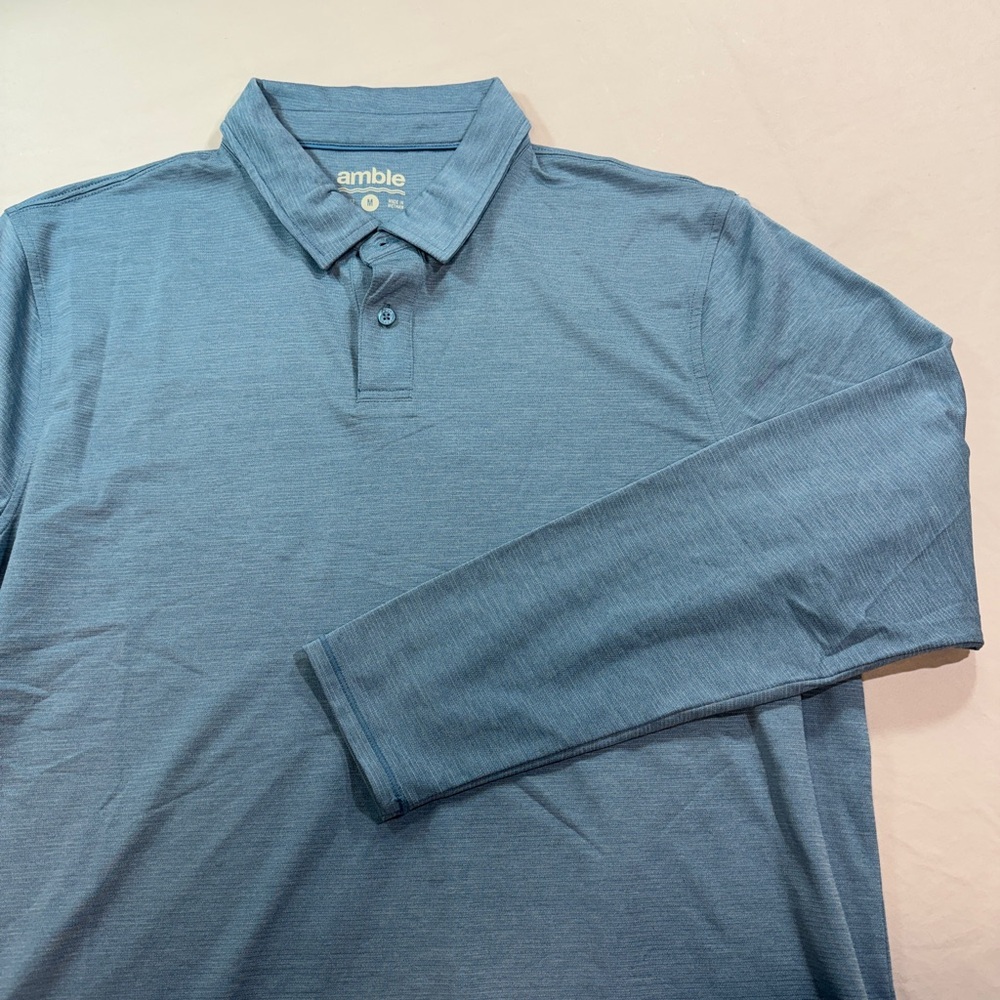 Amble Mens Med Viewpoint Blue Mesh Long Sleeve Polo Shirt Golf